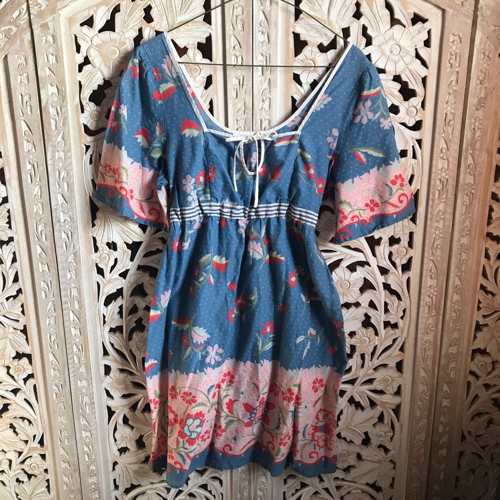 Anthro Lilka Cotton Print Boho Mini Dress